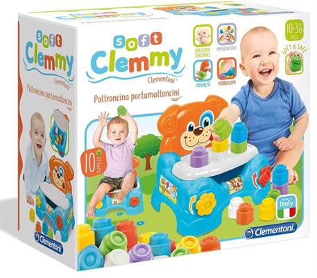 CLEMENTONI SOFT CLEMMY - POLTRONCINA PORTA MATTONCINI CON BLOCCH