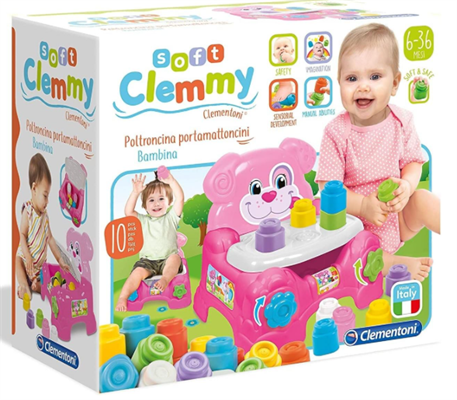 CLEMENTONI SOFT CLEMMY - POLTRONCINA PORTA MATTONCINI PINK CON B