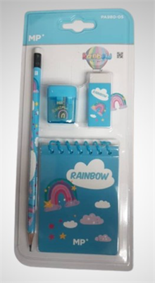 SET DI SCRITTURA MP RAINBOW CON GOMMA E TEMPERINO AZZURRO