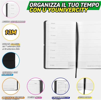 AGENDA SETTIMANALE 2025-2026, DIARIO 13 MESI ROSSO