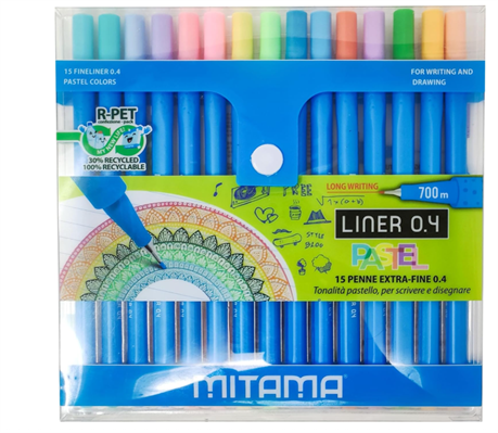 MITAMA, PENNA LINER 0.4 PASTEL. ASTUCCIO DA 15 PEZZI